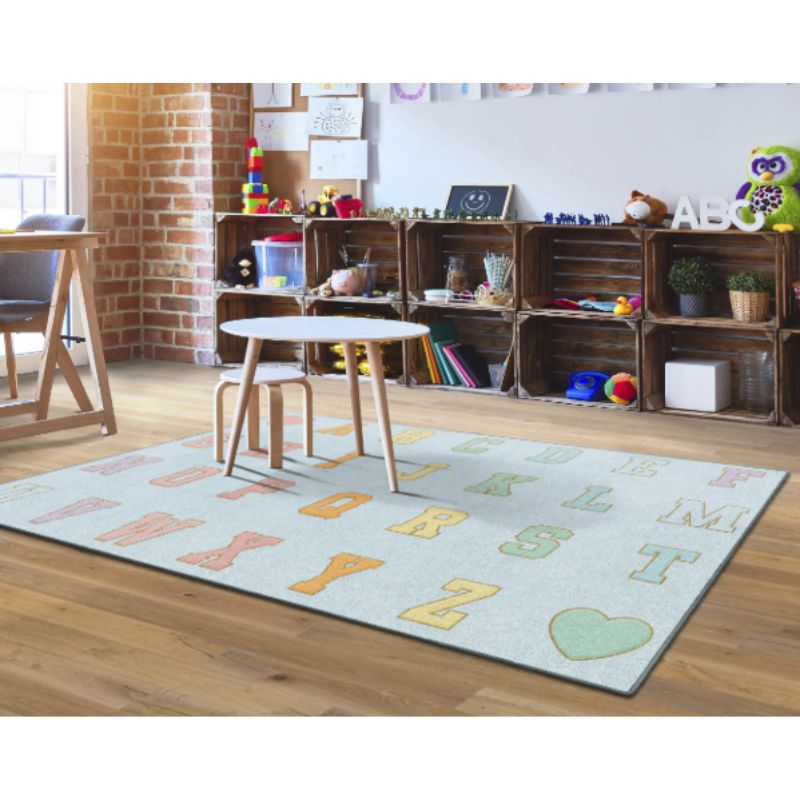 Alphabet Blue Pastel School Rug