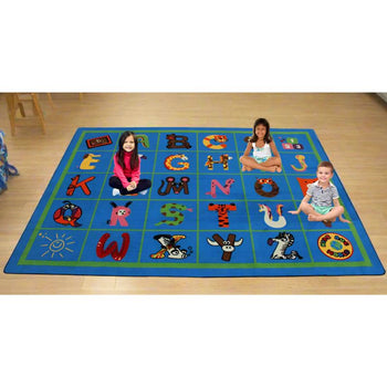 The Animal Alphabet Phonics Classroom Seating Rug is a vibrant and engaging addition 