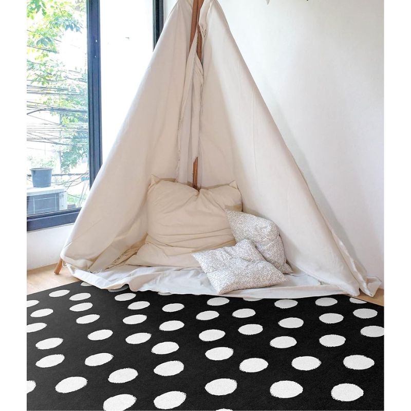 Picasso White Dots on Black Classroom Rug