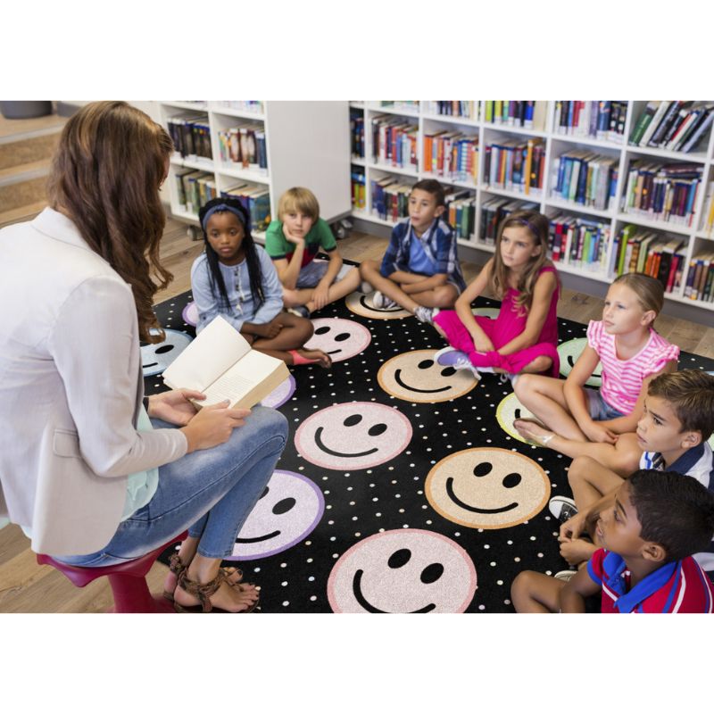 Smiley Seating Pastel On Black School Rug