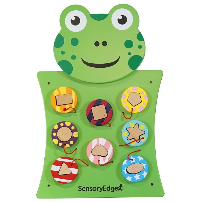 Frog Shape Shape Matching Wall Toy for Toddlers - Wooden Wall Mounted Busy Board Activity Panel - Tactile Sensory Toy Fine Motor Skills, and Memory