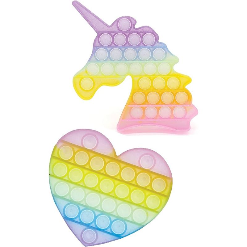 rainbow heart and unicorn bubble pop fidget set