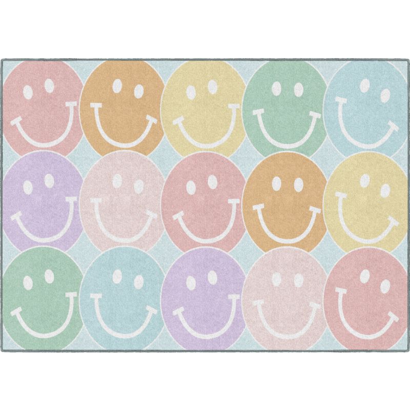 big pastel rainbow smiley faces rug