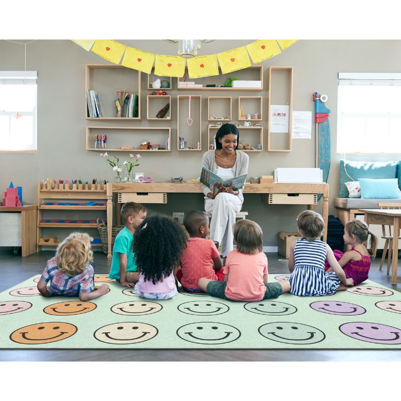 Smiley Faces on Mint School Seating Rug