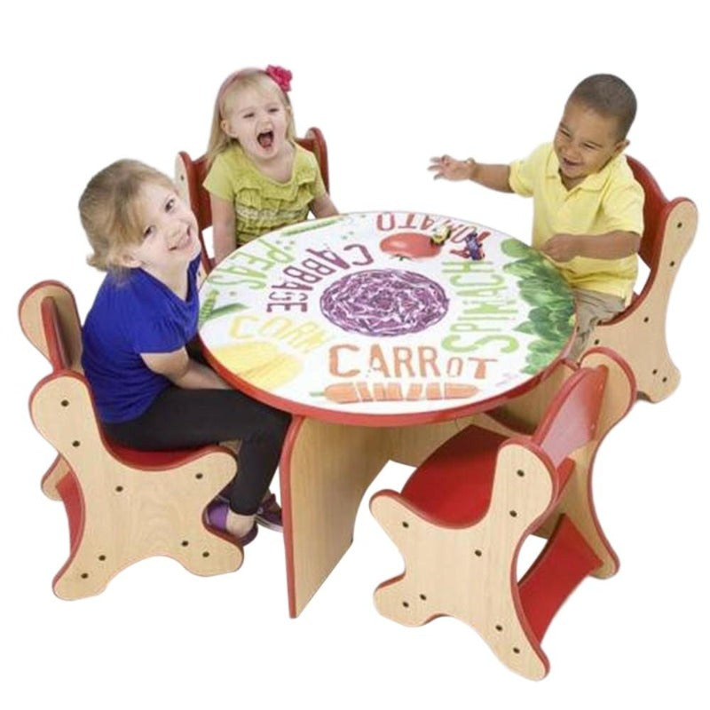 Veggie Table & 4 Red Chairs Set