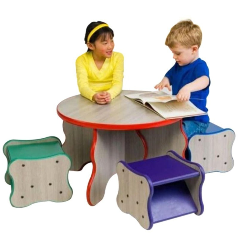 Wavy Legs Table & 4 Stool Set